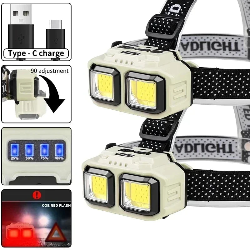 LED COB Induction Headlamp – 4 Modes, Type-C, IPX4 Waterproof