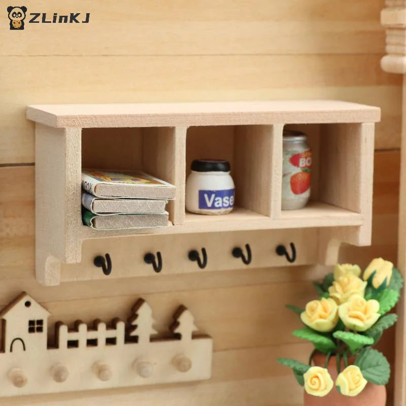 ▶1/12 Dollhouse Simulation Mini Wall Shelf Hanging Rack Model Dollhouse Living Furniture Decoration Dolls House Accessories Zpaxo