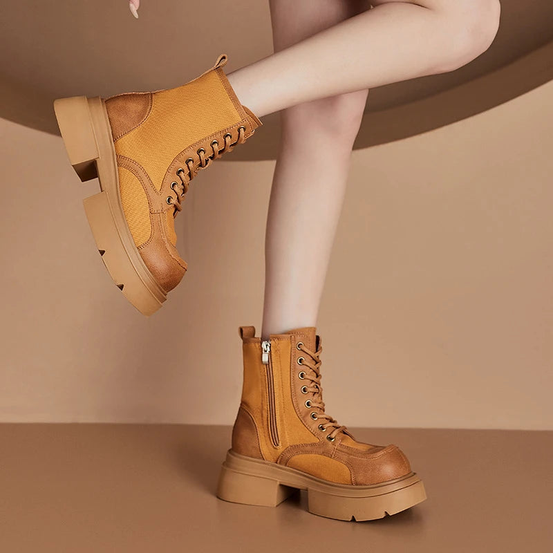 Women Leather Ankle Boots 2026 Round Toe Back Zipper Low Block Heel Zpaxo
