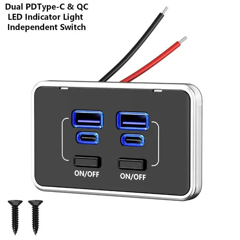 4-Port 78W RV USB Outlet – Dual PD Type-C & QC 3.0 Panel Mount