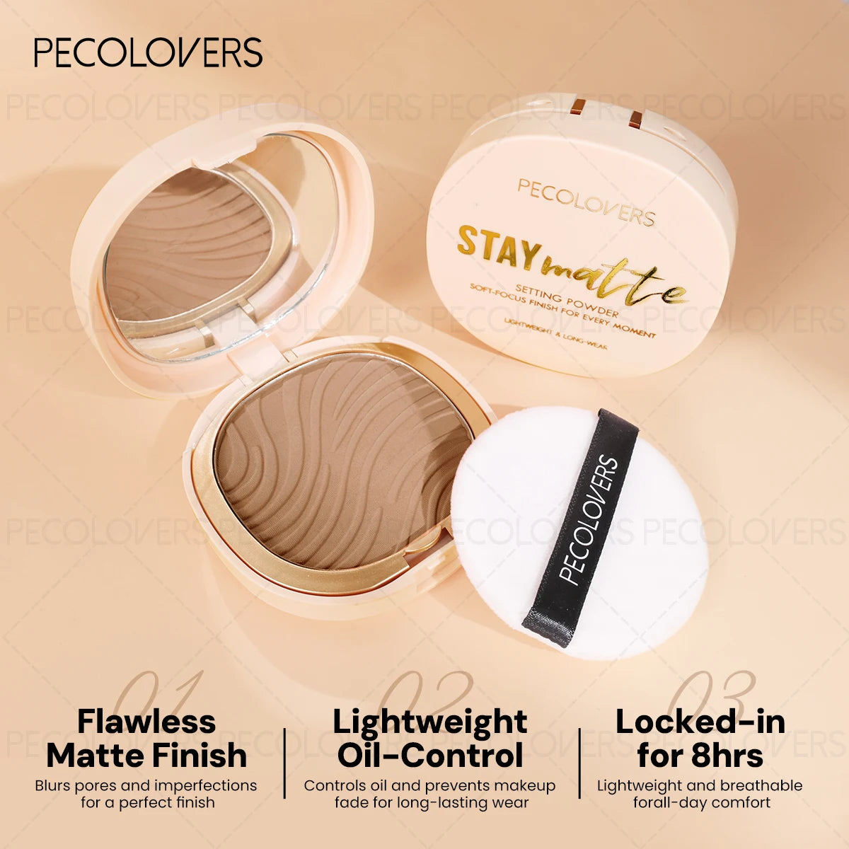 Pressed Powder Foundation, Waterproof, Matte Finish, Full Coverage, Non-Sticky, for All Skin Types, Light to Medium Tone Zpaxo