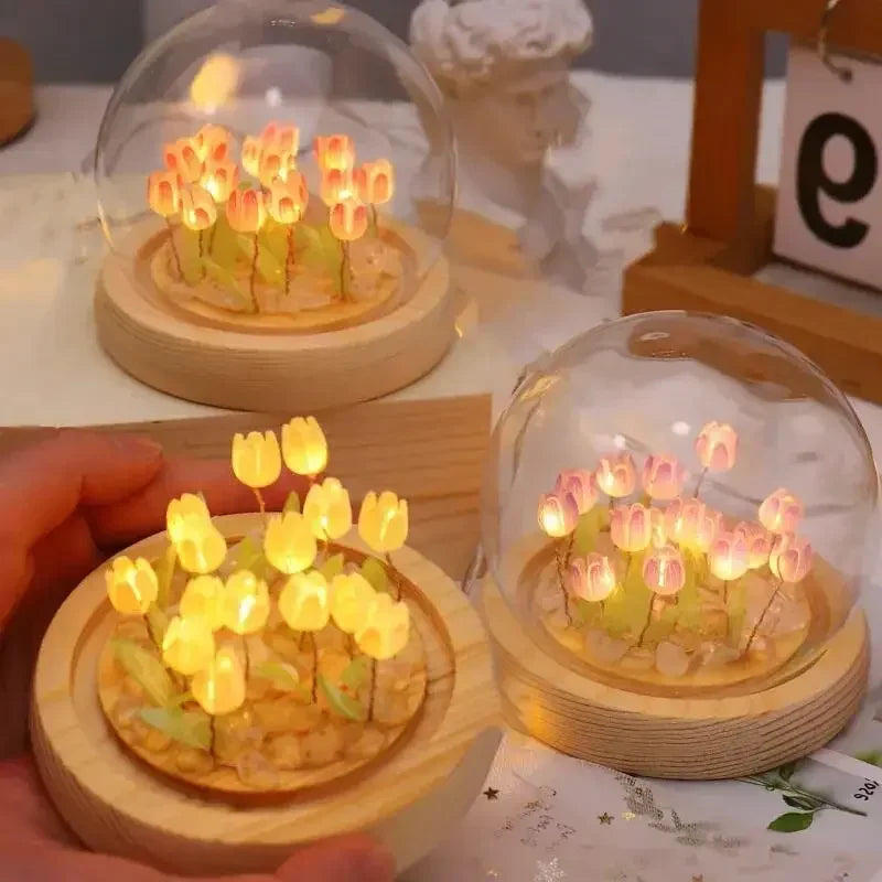 LED Tulip Flower Night Light – DIY Glass Dome Bedside Lamp Decorative Night Lamp Zpaxo