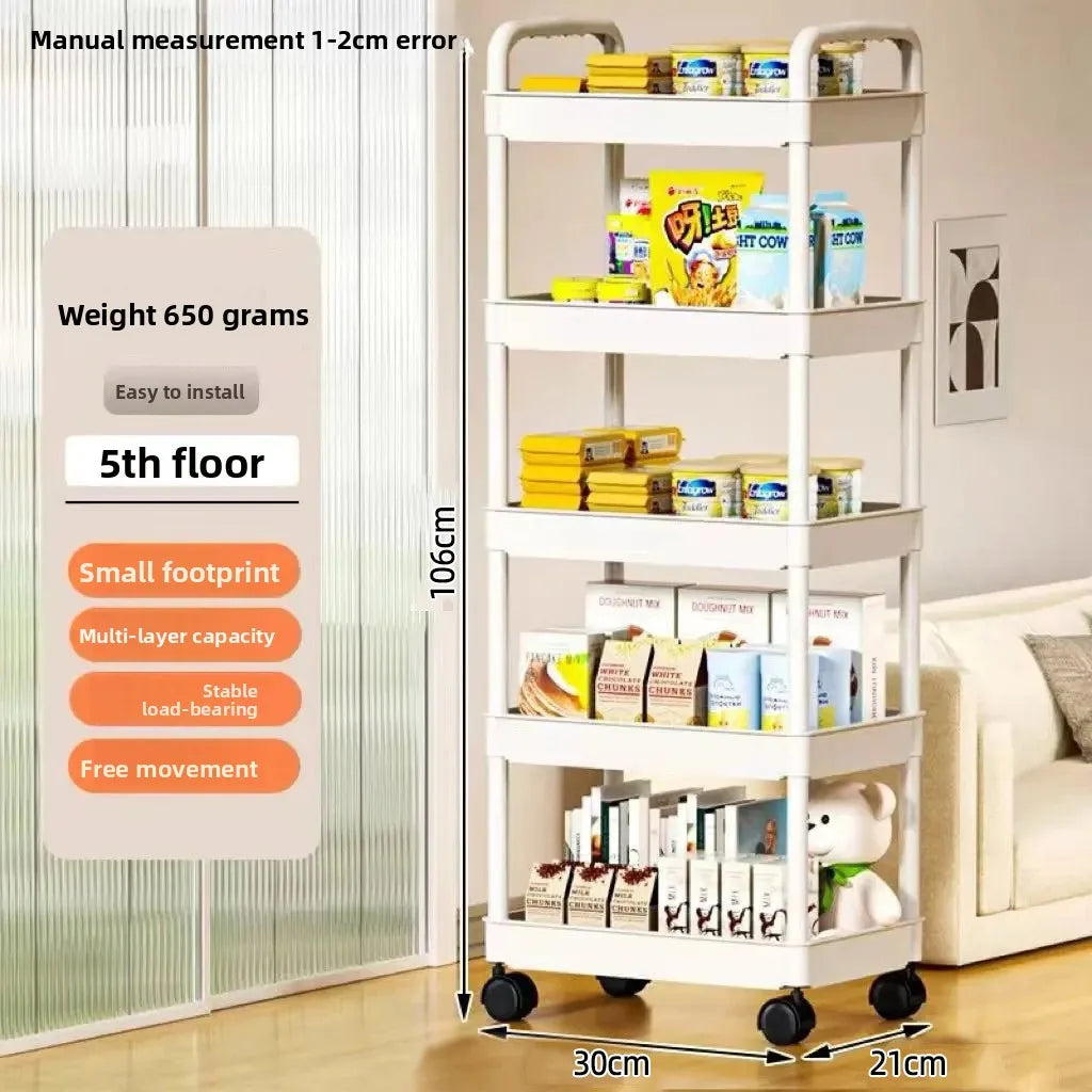 5-layer Kitchen Storage Shelf,mobile Trolley,floor Standing Multi-layer Storage Rack,For Bookshelf,snacks, fruits and Vegetables Zpaxo