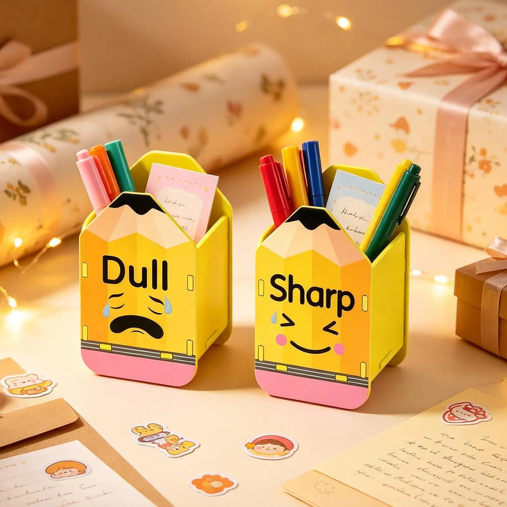 Pencil Dispenser Wooden Cute Desk Organizer Sharp Blunt Holder