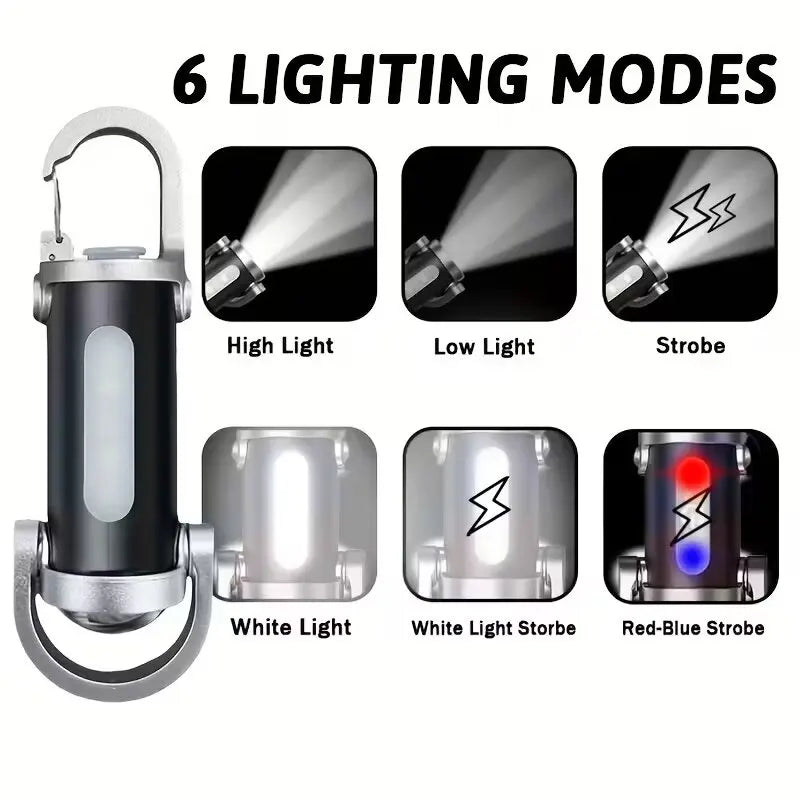 Mini COB LED Keychain Flashlight – USB-C Rechargeable, 6 Modes Keychain Flashlight Zpaxo