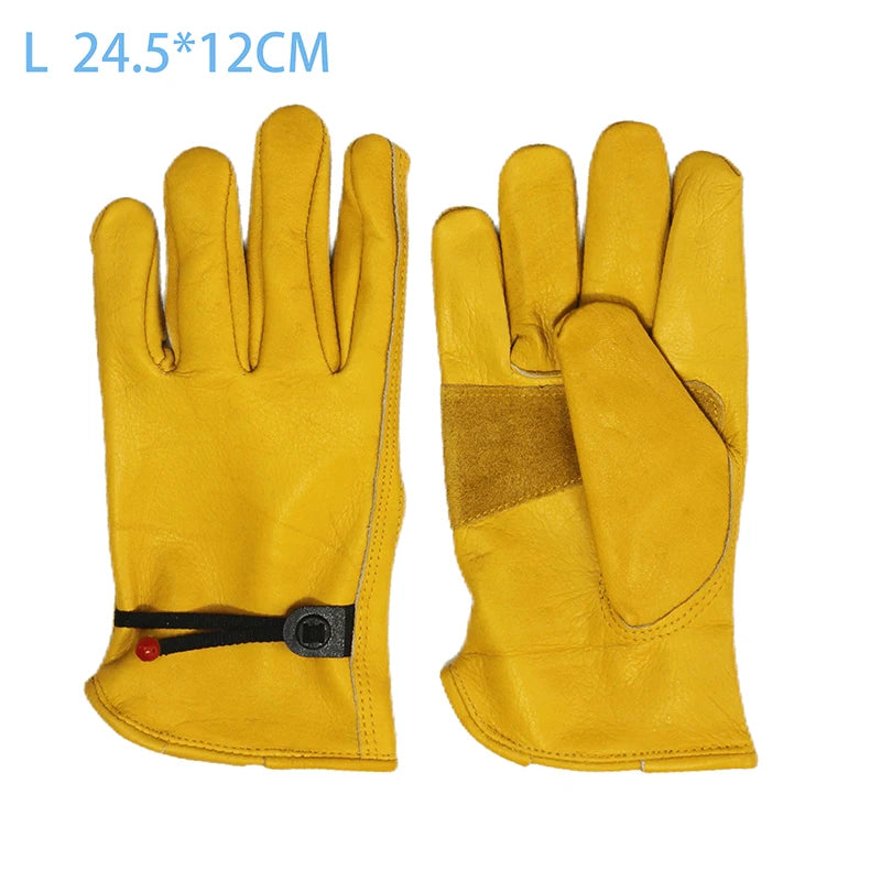 1 Pair Leather Work Gloves Soft Cowhide Welding Security Protection Gloves Workers Mechanic Driver Hunting Driving Garden Glove Zpaxo L
