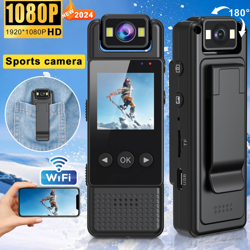 HD Wifi Mini Camera 1080P Portable Digital Video Recorder Body Camera Infrared Night Vision Police Camera with Screen Display Zpaxo
