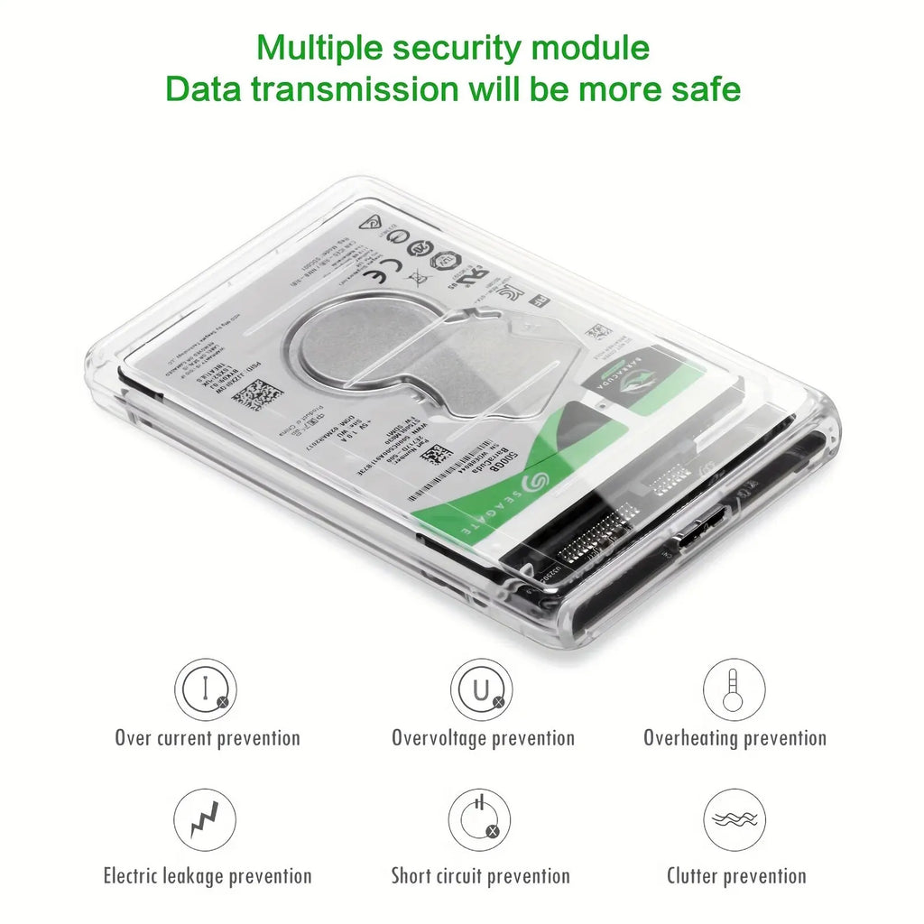 USB3.0 External HDD Case 5Gbps 2.5 Inch Transparent Hard Disk Case Hard Drive Enclosure SATA HDD SSD Storage Case for Laptop PC Zpaxo