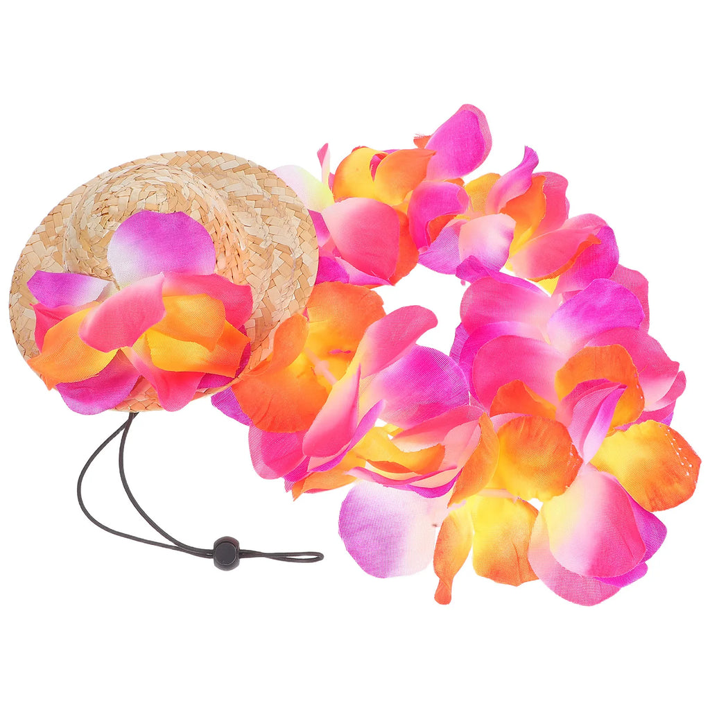 Pet Clothing Puppy Hawaiian Costume Breathable Straw Hat Garland