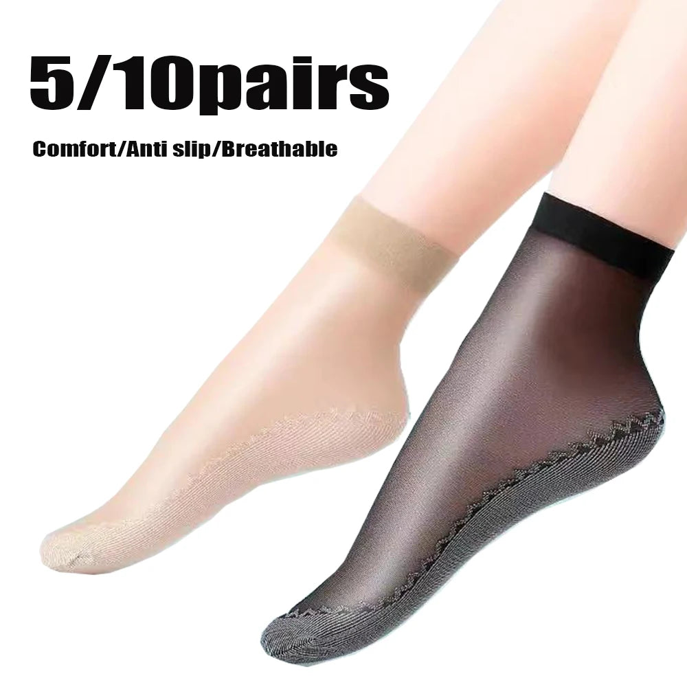 5 10 Pairs Women Socks Soft Non-slip Summer Ultrathin Breathable Sock