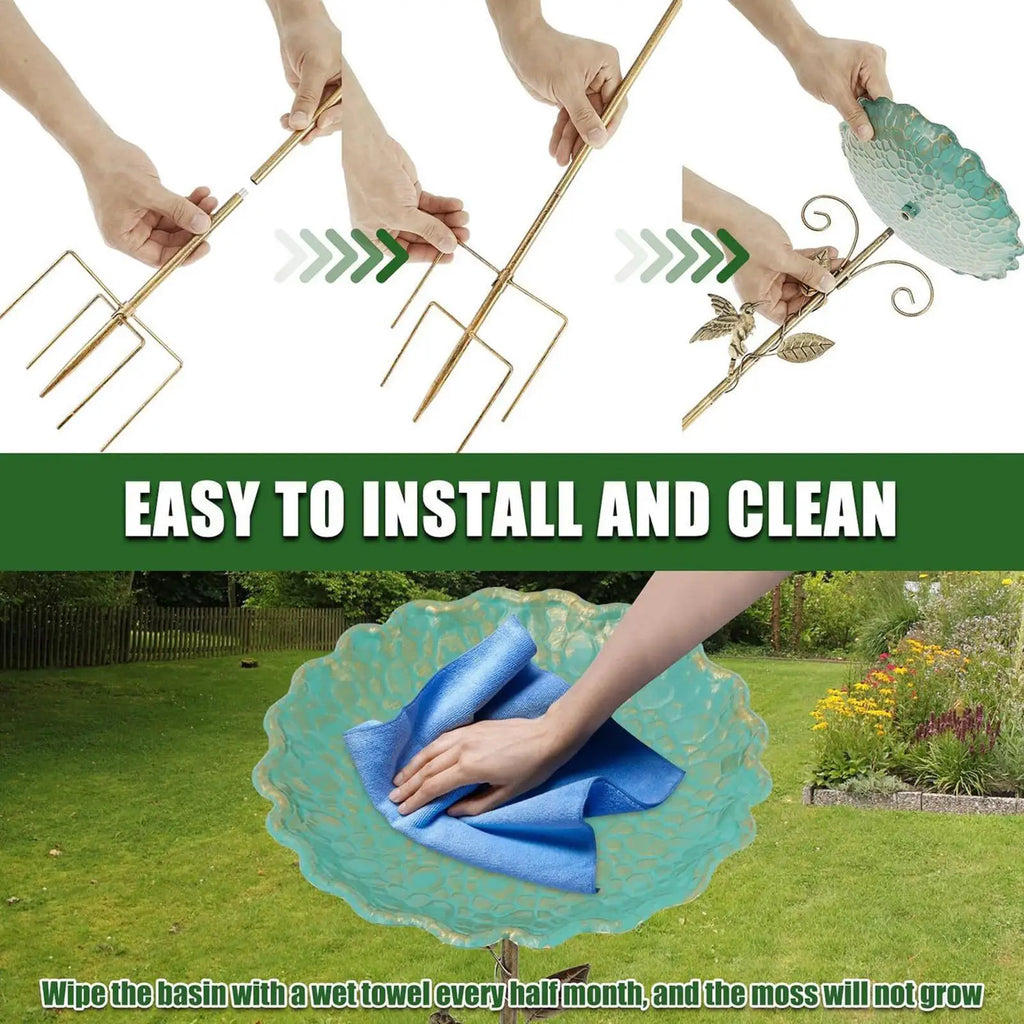 Bird Bath Height Metal Decorative Water Feeder Outdoor Garden Terrace