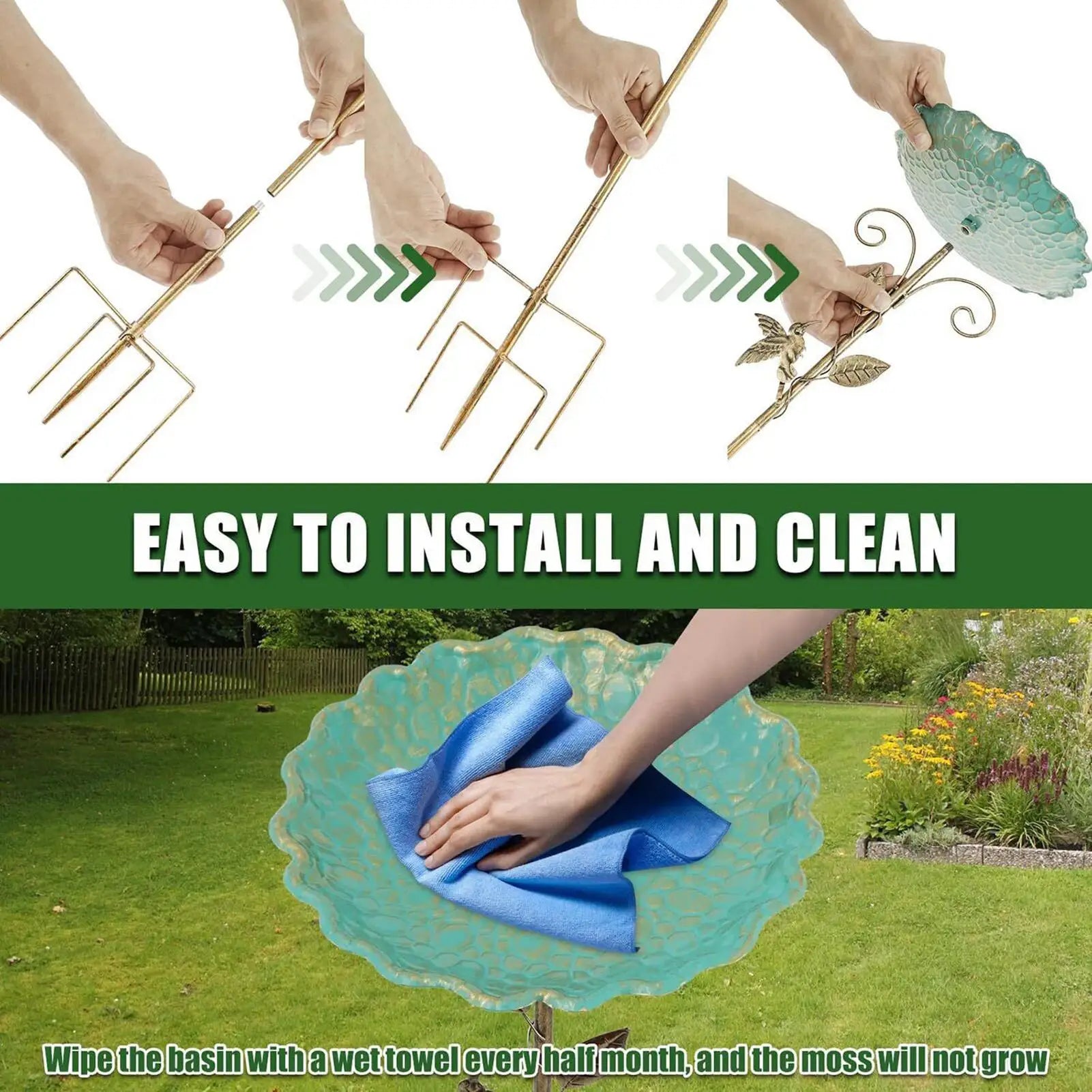 Bird Bath Height Metal Decorative Water Feeder Outdoor Garden Terrace