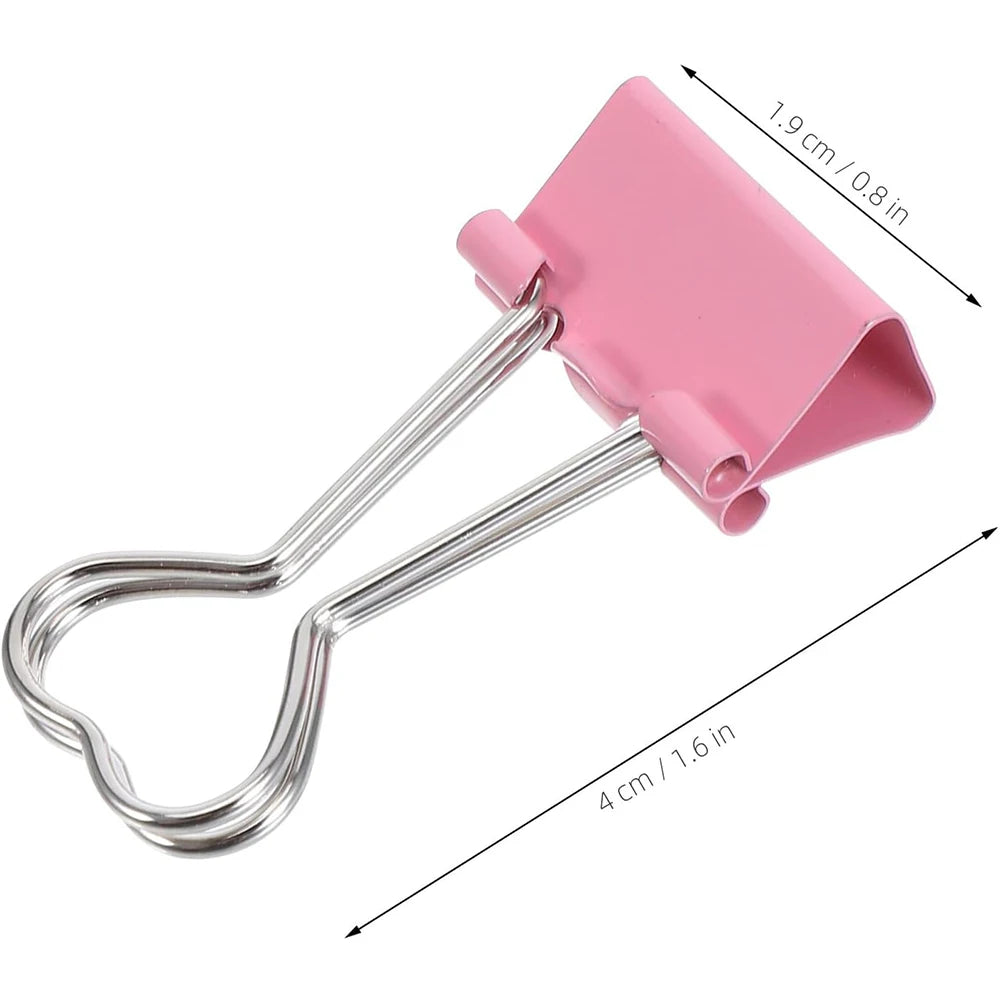 3Pcs Heart Pink Binder Clip Heart Shape Handle Metal Paper Clips for Office School Home Supplies Zpaxo