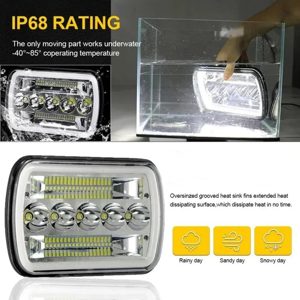 Amber DRL Led Headlights 6000 K White Square Design Automotive Zpaxo