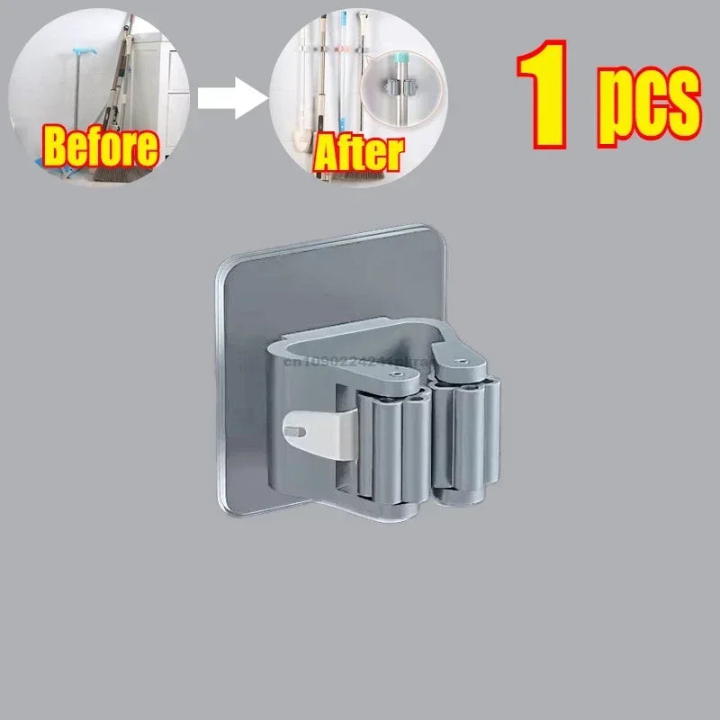 Household Bathroom Non Perforated Mop Holder, Broom Holder, and Card Holder Self-adhesive Mop Holder Kitchen Accessories Zpaxo 1pcs-Grey
