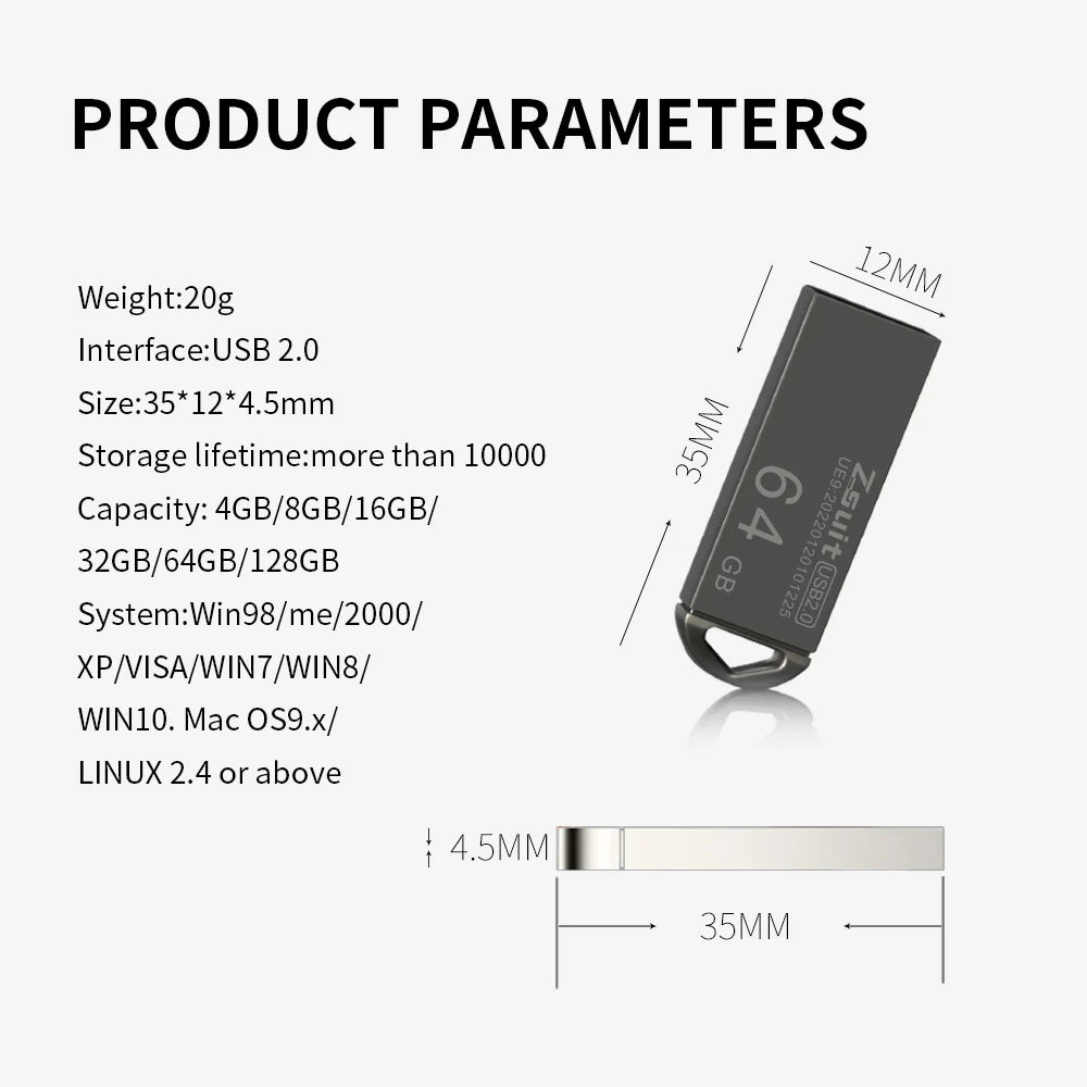 ZSUIT 10Pcs 3.0 USB Flash Drive 8GB 32GB Pendrive 128GB 64GB Custom LOGO Waterproof 2.0 USB Pen Drive Flash Metal Stick CTK Zpaxo