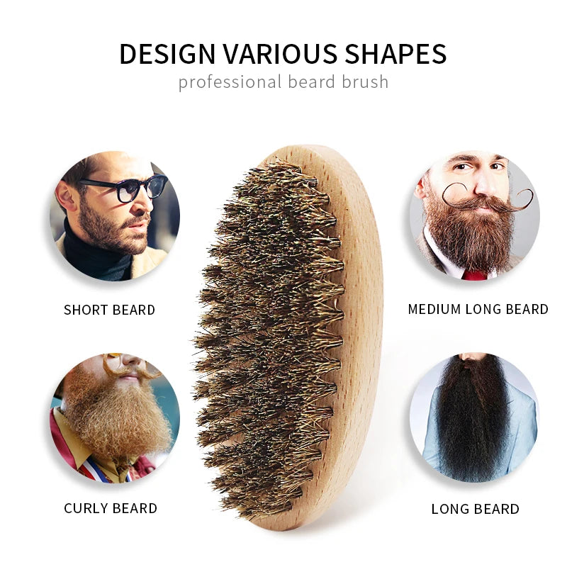 Boar Bristle Beard Brush for Men Beard Grooming Kit with Scissor Wooden Mustache Comb Beard Growth Beard Kit Barba Accesorios Zpaxo
