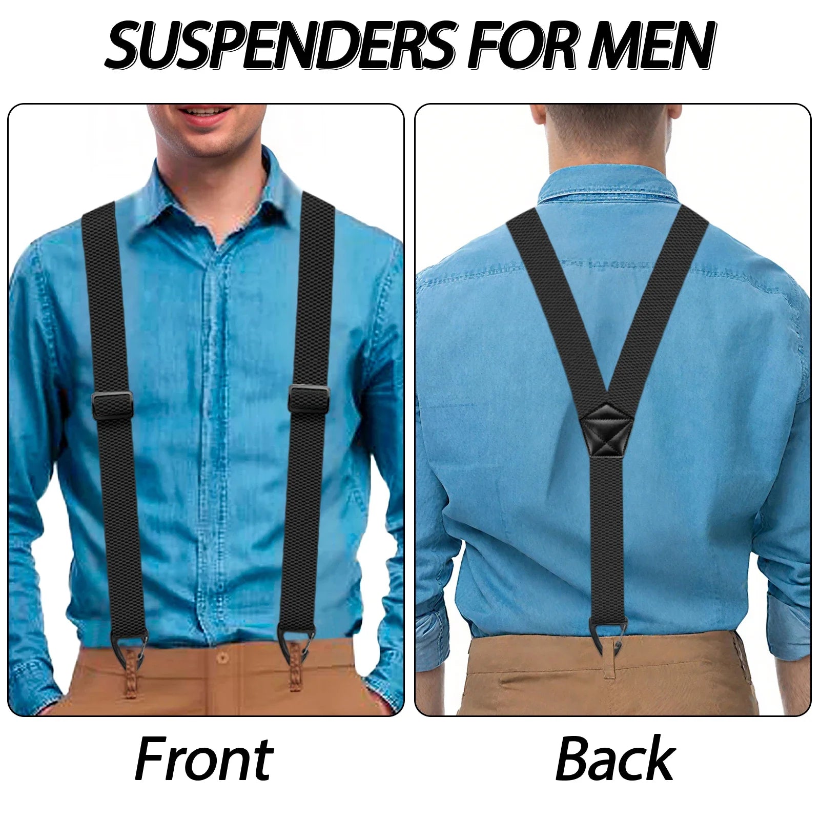 Hidden Suspenders for Men Heavy Duty Work Under Y Back Suspender Clothes 1.5 Inches with 3 Snap Loop Zpaxo