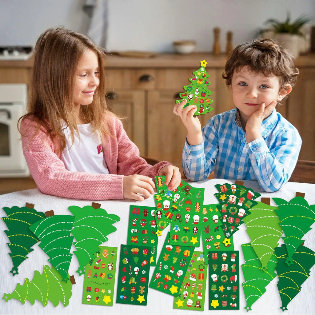 Christmas Tree DIY Craft Kids 24 Cards Stickers Ribbons Interactive