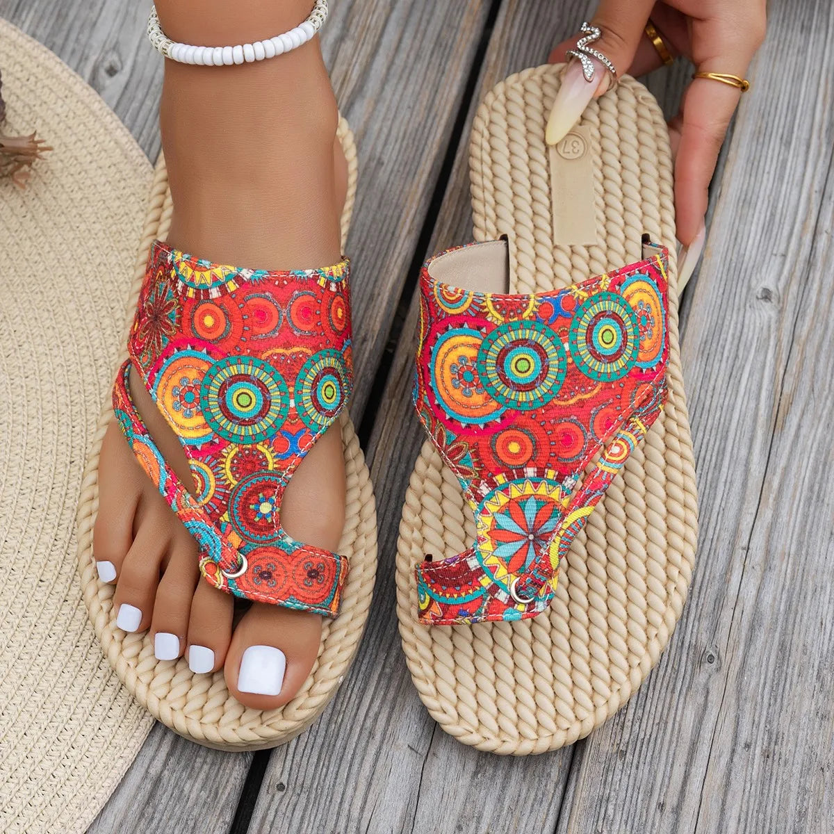 Women Slippers Open Toe Slip on Colorful Beach Shoes Fashion Platform Sandals Ethnic Lightweight Slippers Summer Slides Women Zpaxo