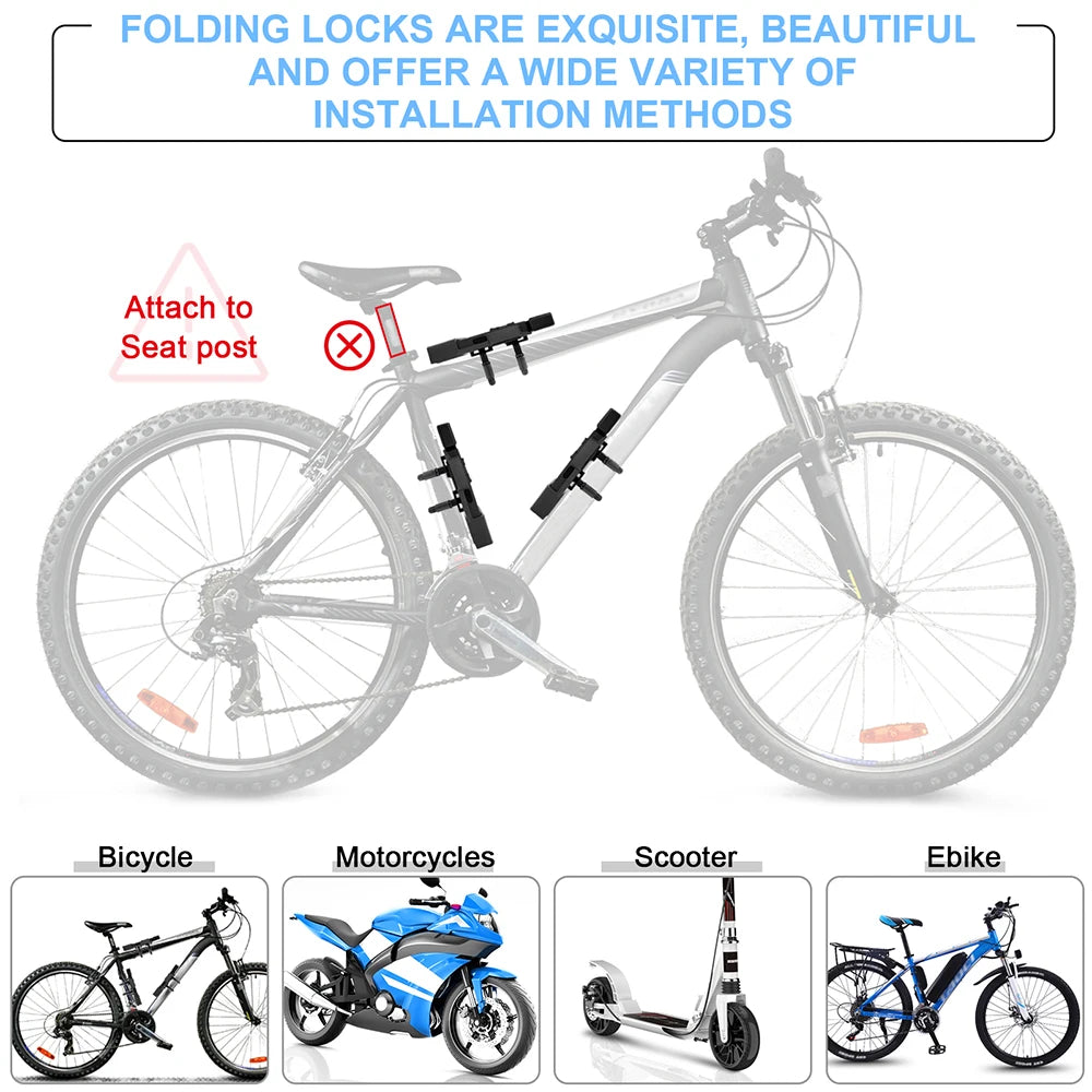 Foldable Bicycle Lock Stainless Steel Folding Bicycle Lock Waterproof Anti-Shear Anti-Theft Lock for Road Mountain Bike Motorcyc Zpaxo