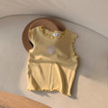 Children's vest summer new product girls cartoon hollow T-shirt baby wide printed sleeveless lace top Zpaxo Yellow vest 90cm
