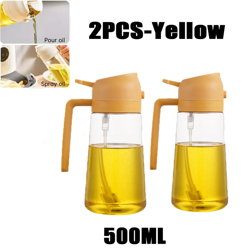 New 470ml Oil Spray Pot 2-in-1 Plastic Household Kitchen Oil Bottle Nebulizing Mist Filling Cooking Oil Spray Pot Dual Use Zpaxo 2PCS-Yellow-Plastic