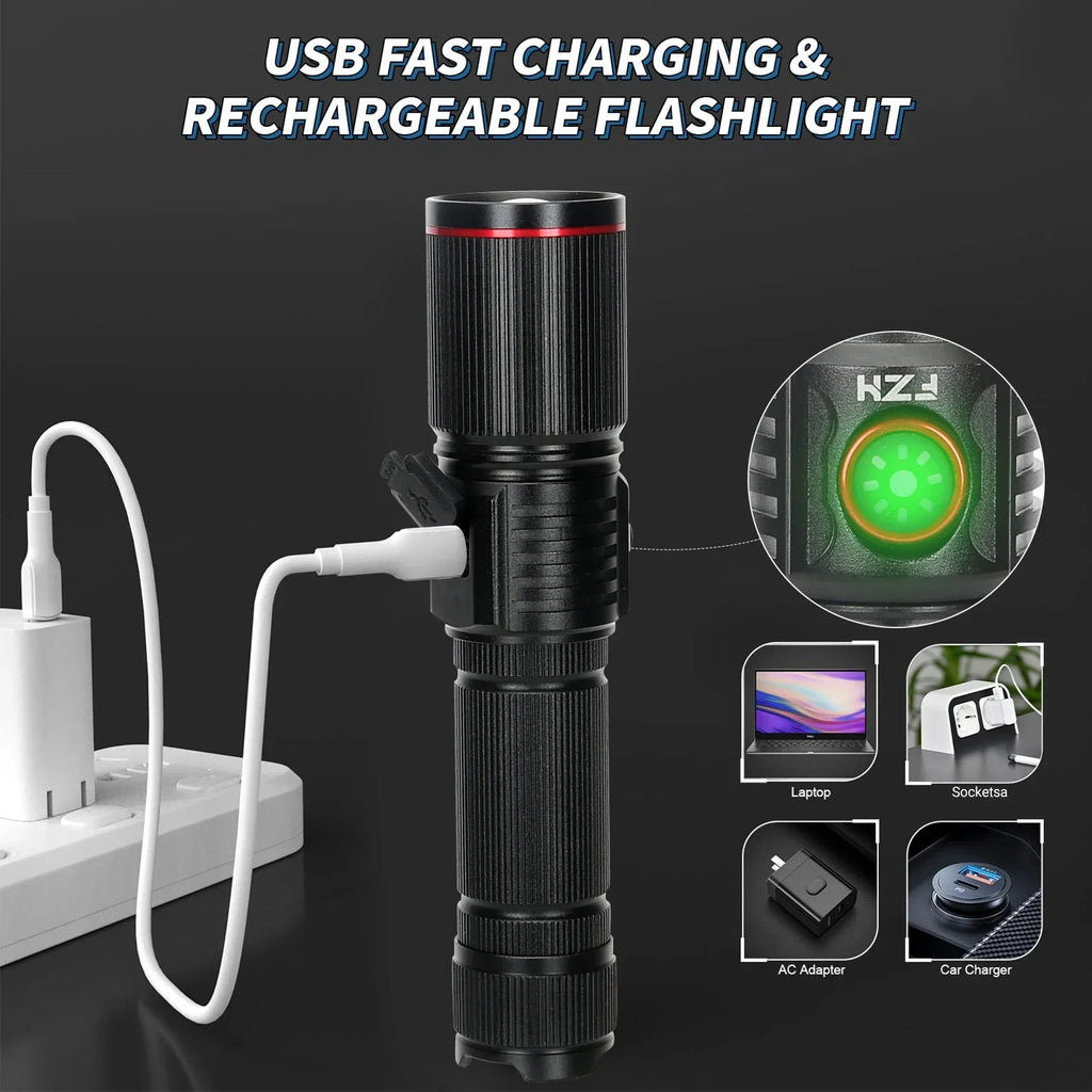 Ultra Bright 1000LM LED Flashlight – Zoomable USB Rechargeable