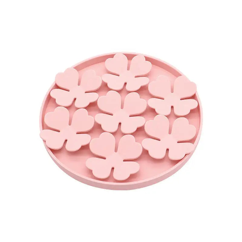 Petal shaped dog licking pad circular pet licking pad silicone slow feeding pad suction cup pad slow feeding dog licking plate Zpaxo Pink pet bowl
