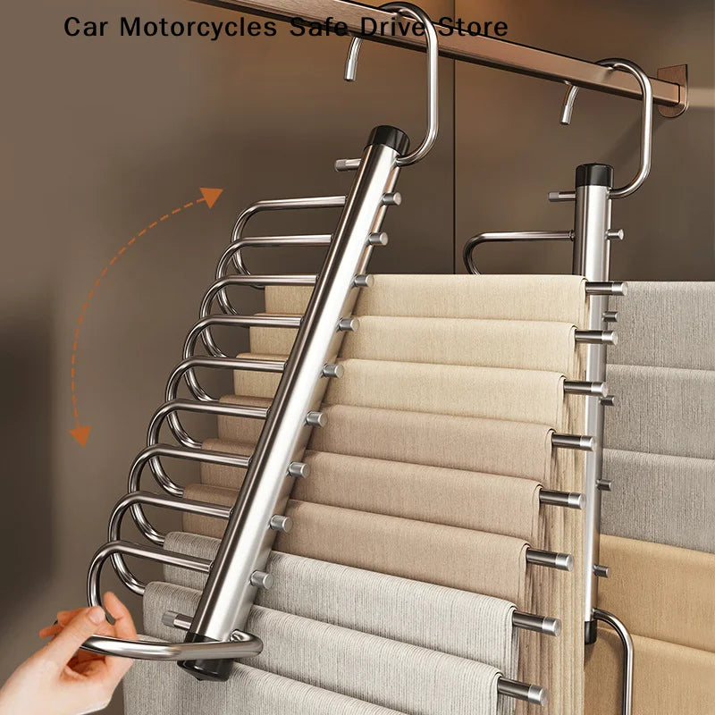 Folding Magic Pants Hangers 5 9layers Stainless Steel Space Saving