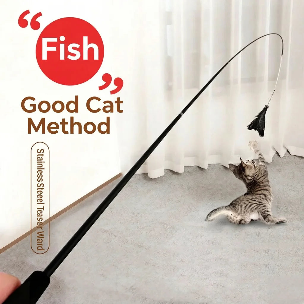 Extra Long 1.8m Telescopic Cat Stick Extended Fishing Rod Feather Cat Toy for Scratching And Boredom Relief Zpaxo