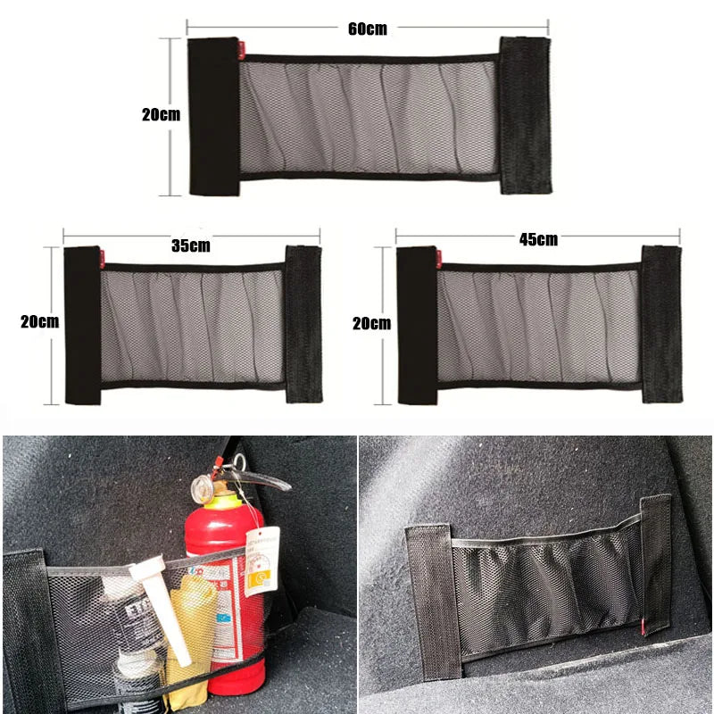 Car Back Rear Trunk Storage Mesh Fixed Straps Interior Organizer
