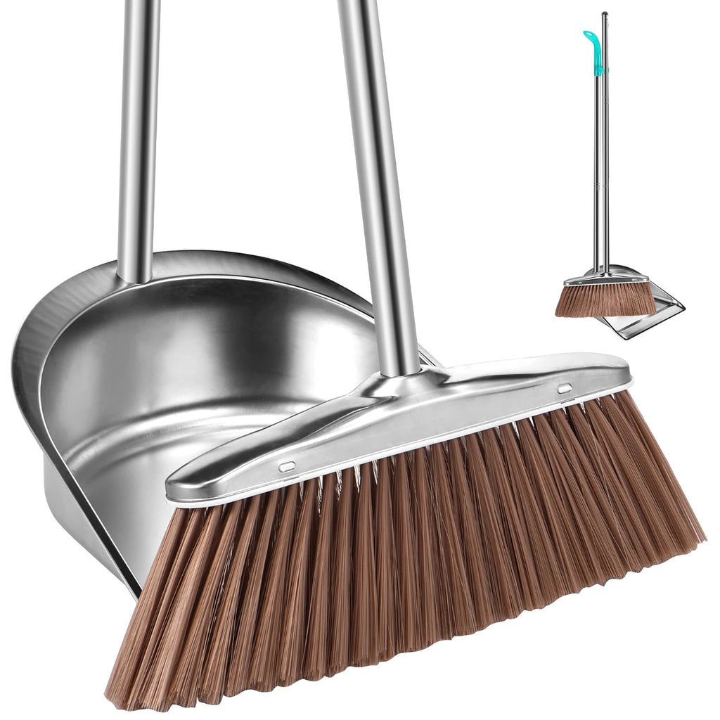 Broom Dustpan Set Stainless Steel Magic Brushs Combination Household Combo Cleaning Tool with Long Handle Durable Non Stick Hair Zpaxo