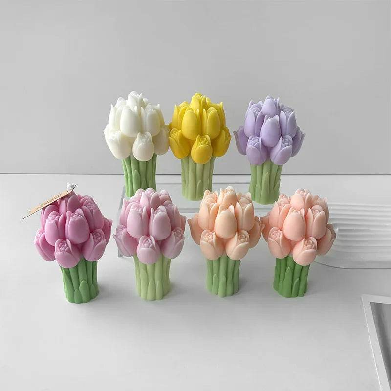 3D Tulip Candle Silicone Mold DIY Tulips Bouquet Flower Aroma Soap Plaster Polymer Clay Wax Craft Making Home Wedding Decor Zpaxo