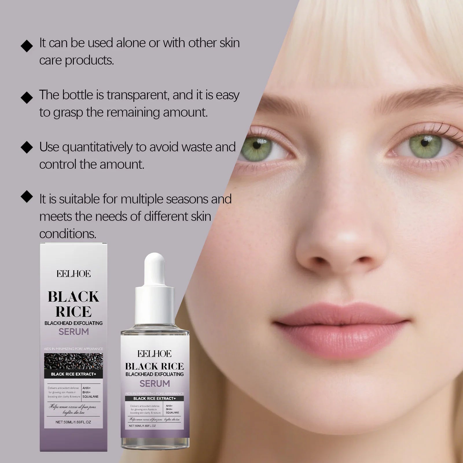 Black Rice Exfoliating Serum Gentle Daily Facial Peel with Lactobionic Acid Squalane Hydrating Brightening Essence Glowing Skin Zpaxo
