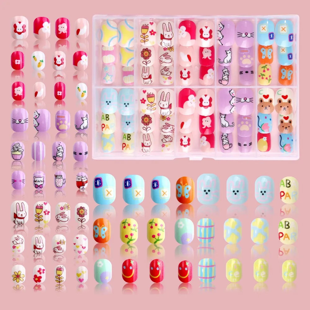 Kawaii Children False Nails Flower Heart Candy Kids Fake Ice Cream Zpaxo Style 08