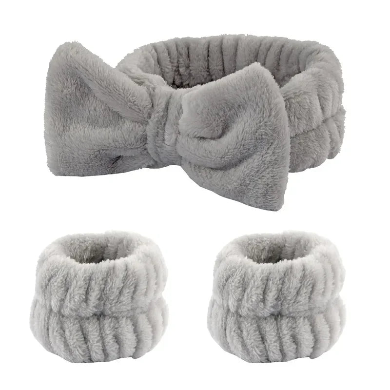 Coral Fleece Face Wash Headband & Wristband Set for Women