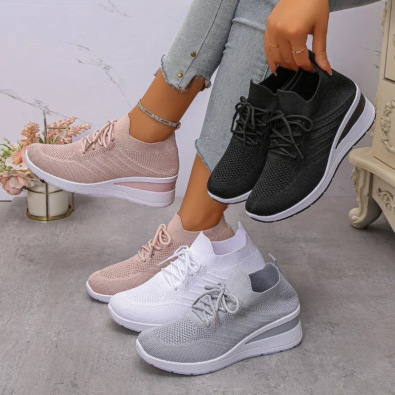 Women's Breathable Knitting Wedge Sneakers Thick Sole Casual Woman