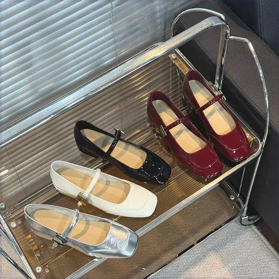 Flat Shoes for Women Spring and Autumn New Silver Mary Jane Shoes Square Toe Loafers Women Ladies Shoes plus size 40 Zpaxo