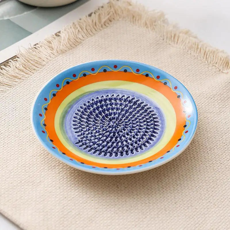2-in-1 Ceramic Ginger Grater Round Plate Garlic Vegetable Fruit Zpaxo A3