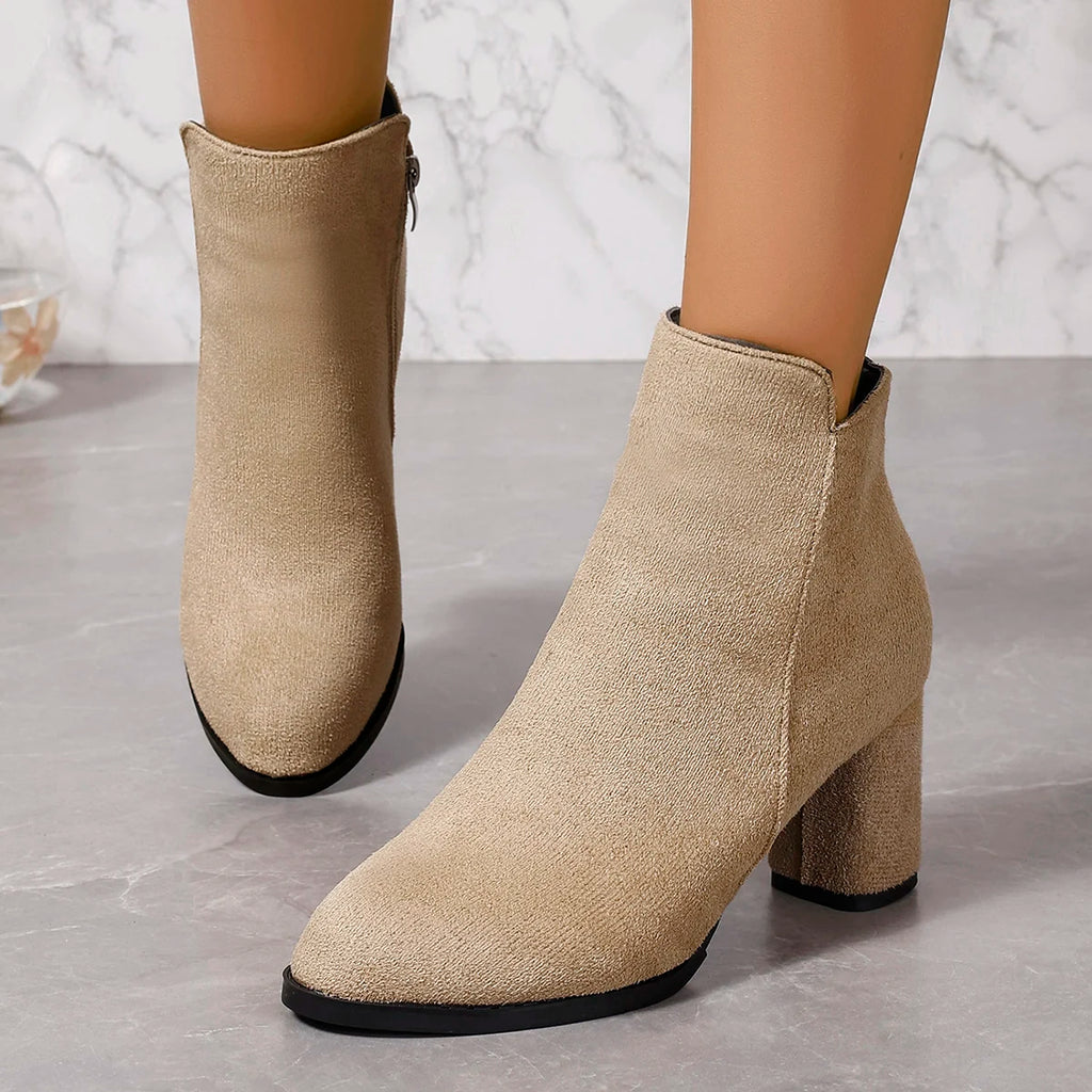 Women Ankle Boots Large Size Fashion Pointed Shoes for Women Side Zipper Stretch Middle Heel Short Boots Women Botas De Mujer Zpaxo