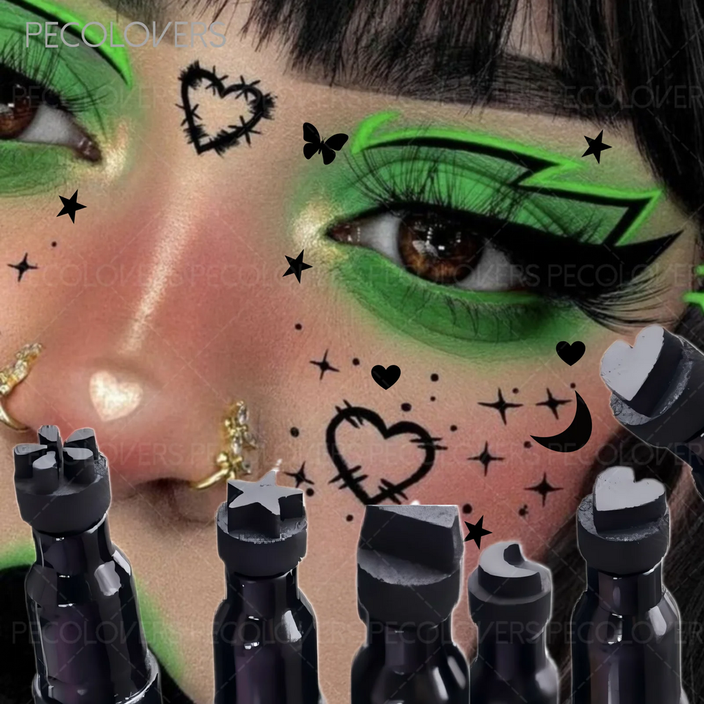 Moon Flower Star Eyeliner Stamp Pen Waterproof Double-head 2 IN 1 Black Liquid Eye Liner Pencil Love Heart Quick Dry Makeup Zpaxo