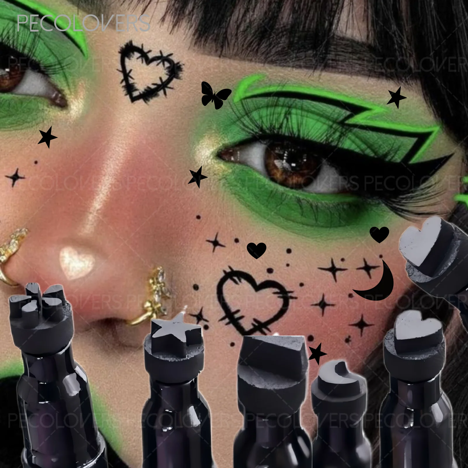 Moon Flower Star Eyeliner Stamp Pen Waterproof Double-head 2 IN 1 Black Liquid Eye Liner Pencil Love Heart Quick Dry Makeup Zpaxo