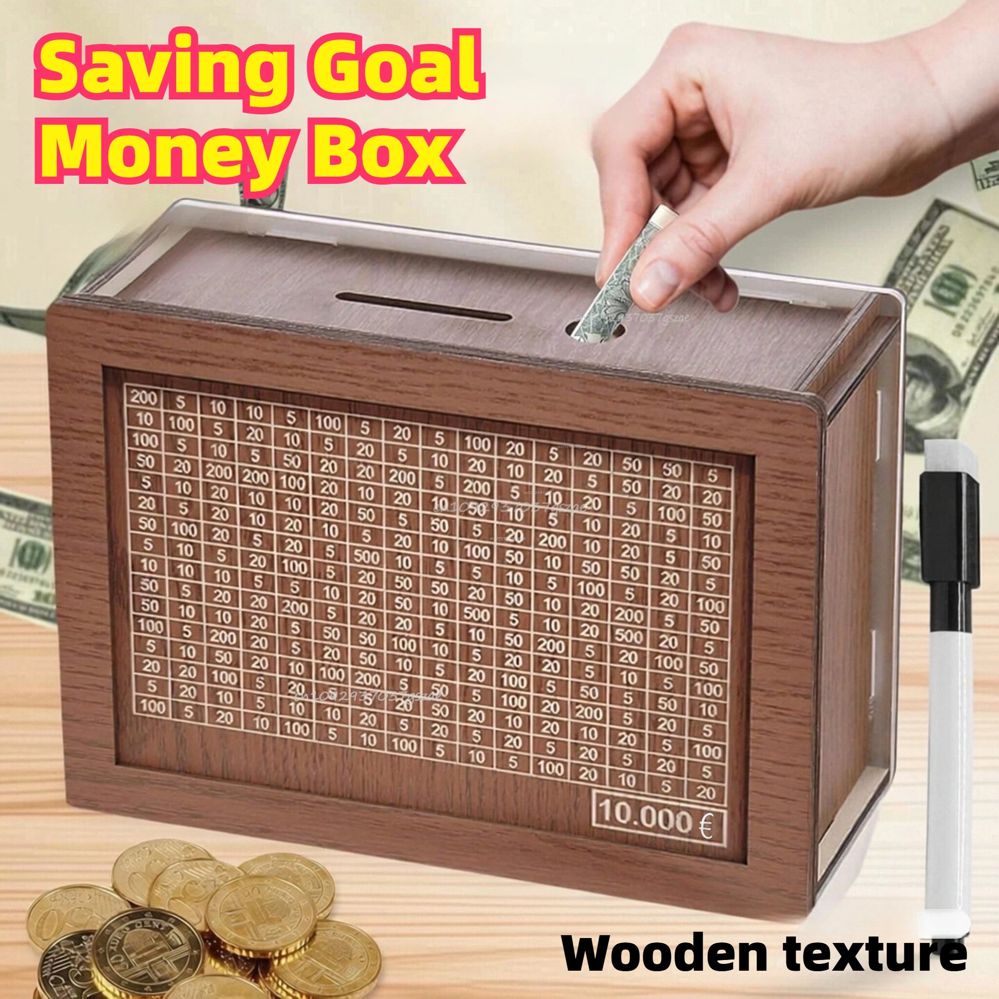 1000/3000/5000/10000 Euro Money Box Wooden Piggy Bank Reusable Personalized Piggy Bank Children Challenge Cash Storage Case Zpaxo
