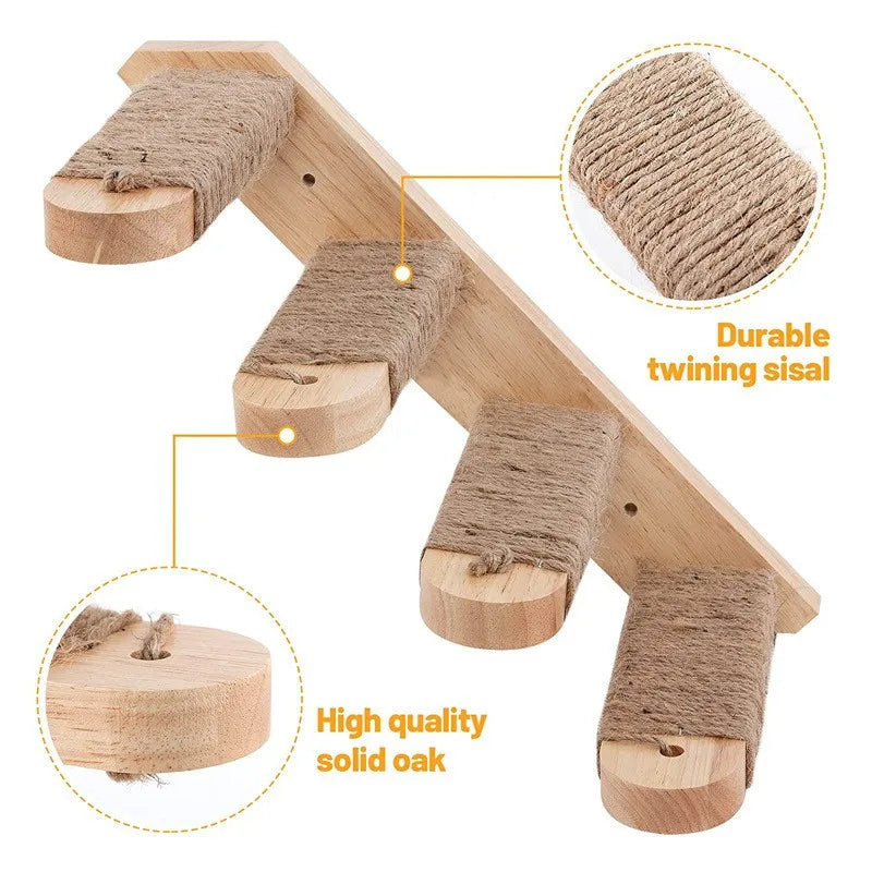 Wall mounted cat climbing ladder with hemp rope wooden cat climbing frame cat climbing wall sticker staircase wall frame Zpaxo