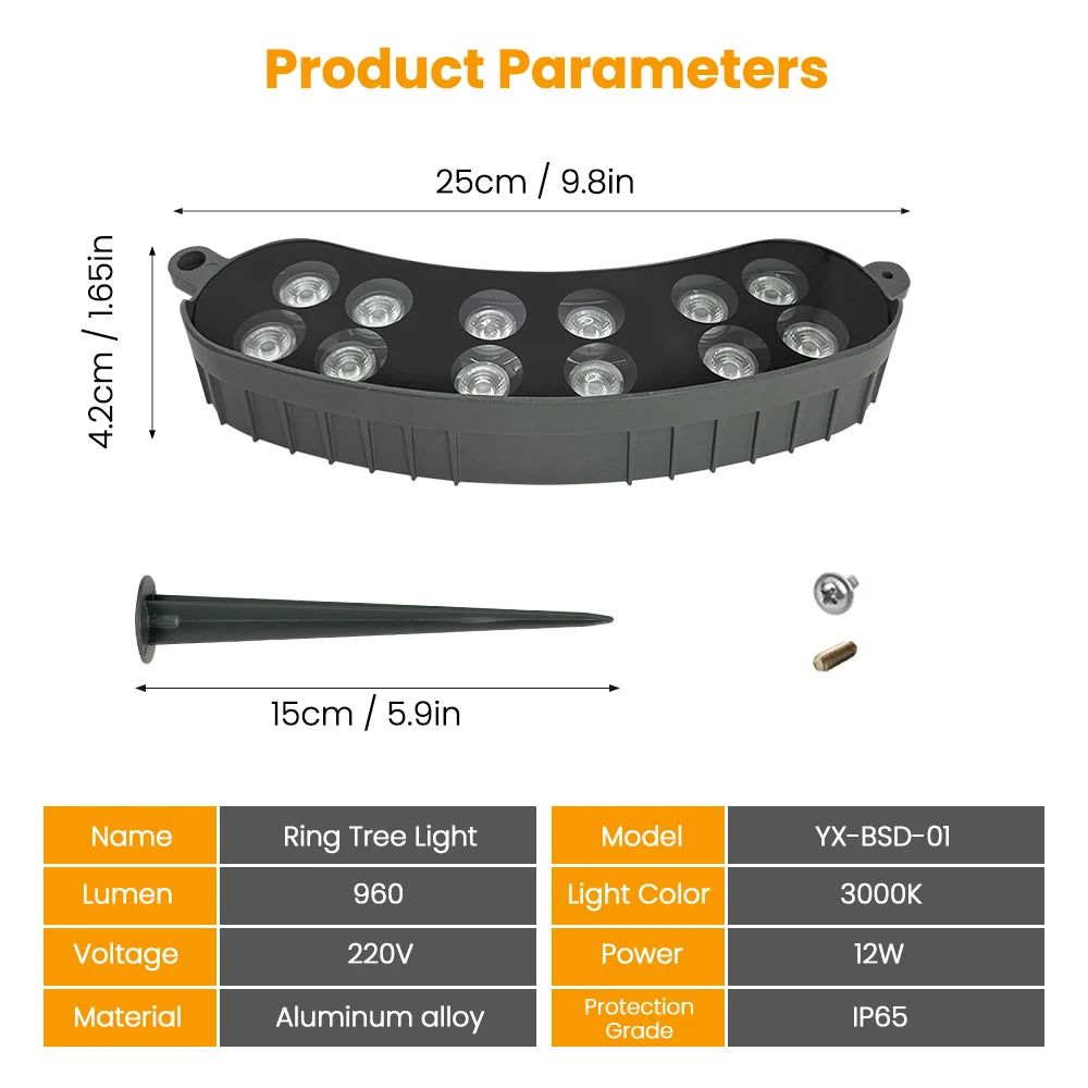 AC220V LED Ring Tree Light Outdoor Waterproof Palm Tree Uplight Adjustable Tree Ring Landscape Lighting For Garden Yard Pathway Zpaxo 1pcs