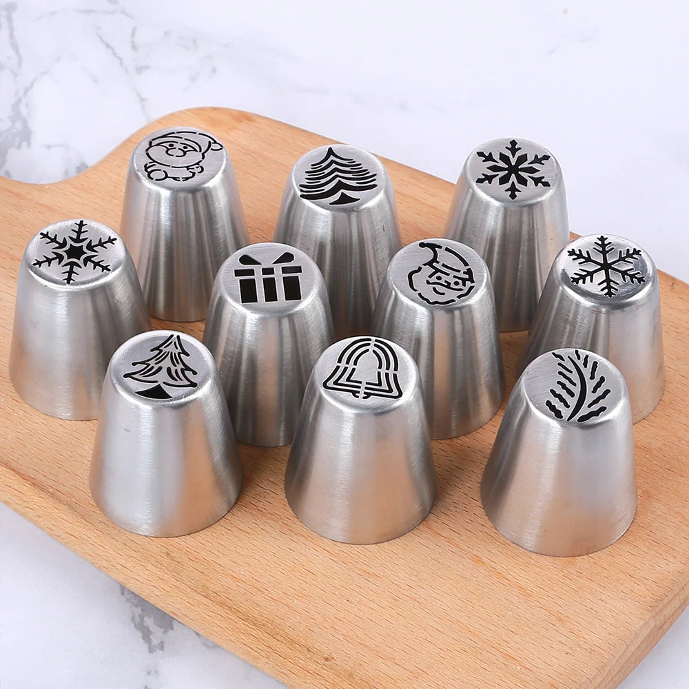 10Pcs Russian Piping Tips Set Christmas Cake Decorating Tools Nozzles Piping Icing Tips for Cake Cupcake Cream Muffins Zpaxo