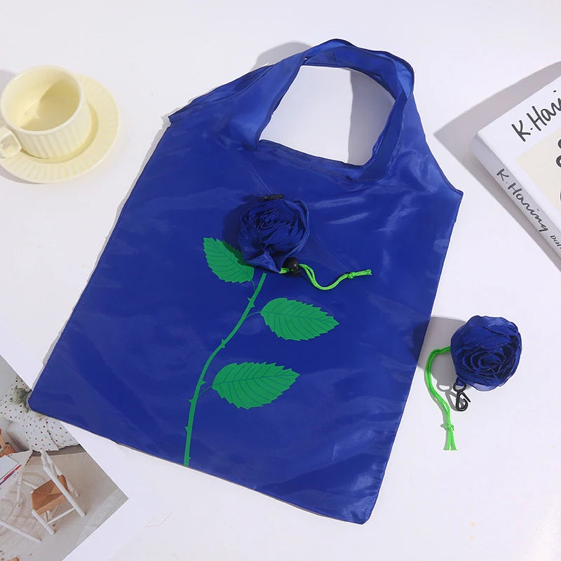 Rose Flower Foldable Shopping Bag Portable Large Capacity Folding Zpaxo Dark blue