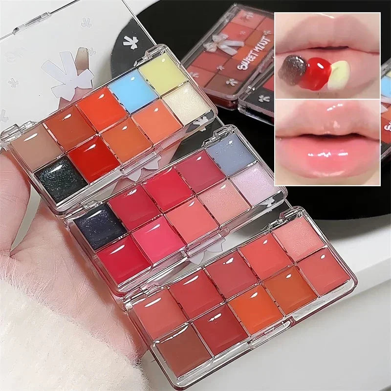 10-Color Jelly Lip Gloss Plate Moisturizing Pigmented Lip Glaze Palette Water Glossy Mirror Lip Balm Sexy Plump Makeup Palette Zpaxo