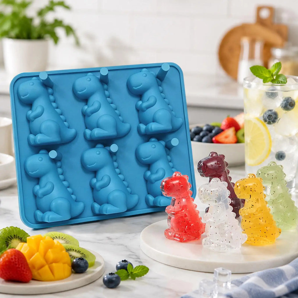Dinosaur Ice Cube Tray 6 Cavity Easy Release Silicone Mold Large